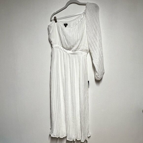 NWT Lulus Always Loving You White Pleated One Shoulder MIDI Dress Sz M Host Pick - Picture 8 of 13